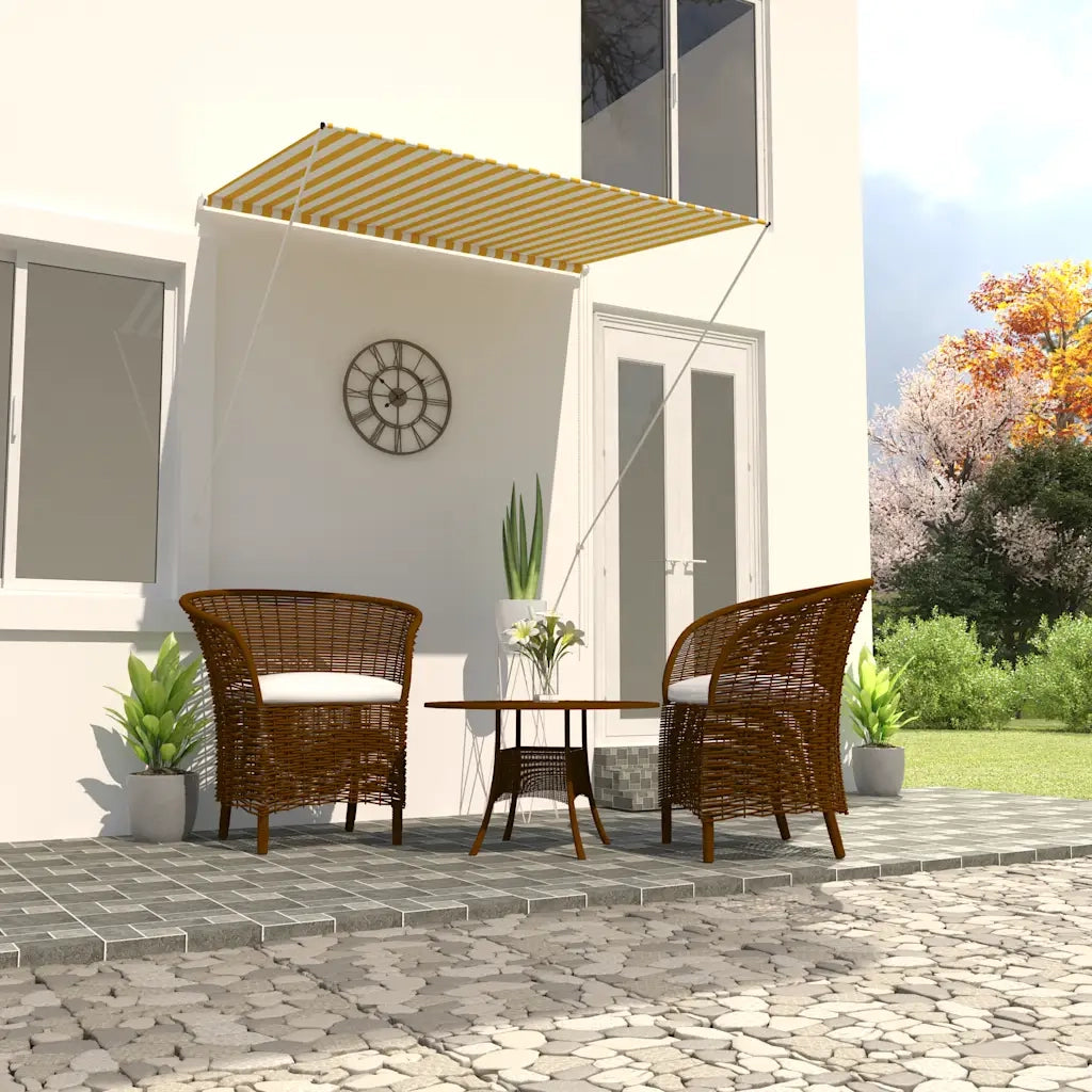 Tenda da Sole Retrattile-Tenda parasole per Patio 150x150 cm Giallo e Bianco