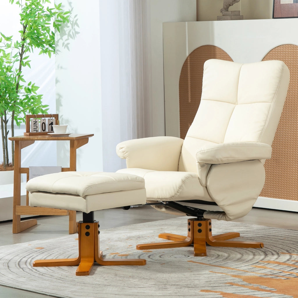 Poltrona Relax Massaggiante Reclinabile con Pouf ¨C Zephmum ¨C Similpelle Cremewei? 360¡ã Girevole