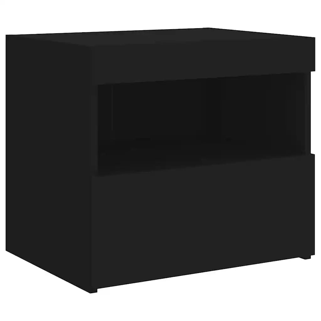 Set di 2 Comodini | Armadio da Notte | Mobiletto da notte con Luci LED Neri 50x40x45 cm