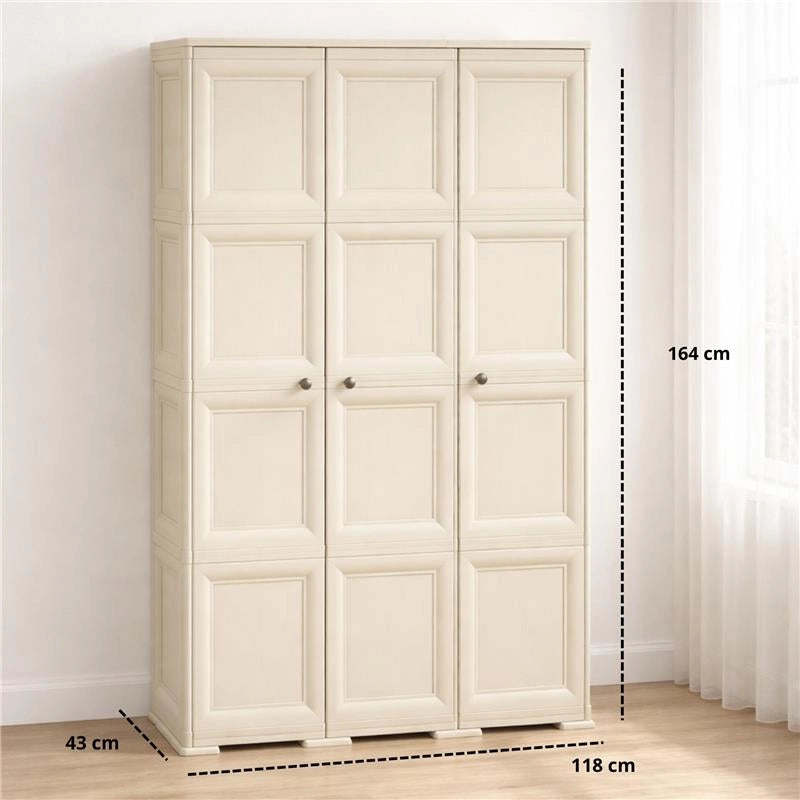 ARMADIO 3 ANTE ANGORA 118X43X164 CM CON PUNTALI E ANTE EFFETTO LEGNO, MOBILE ALTO SALVASPAZIO PER ZONA GIORNO E INGRESSO