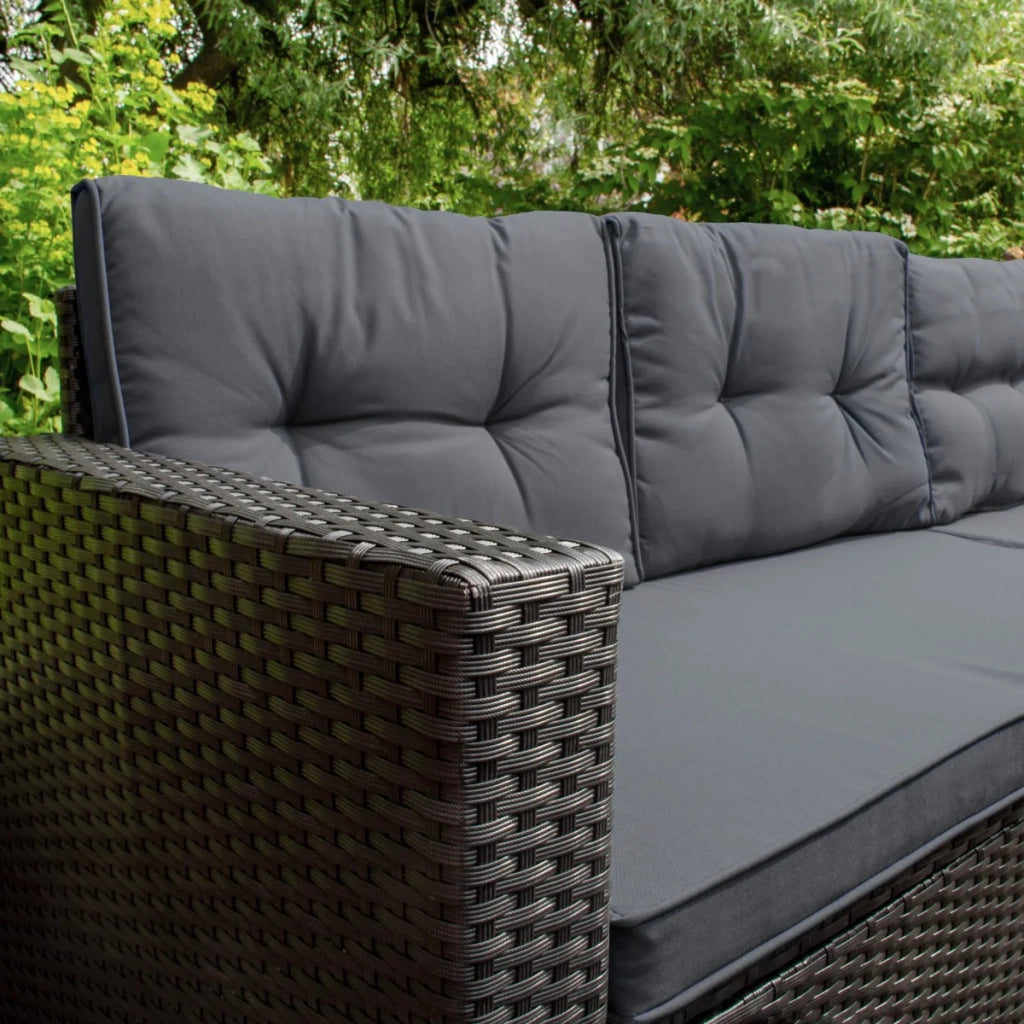 Set d'angolo in rattan Mobili da giardino Nero Divano Sgabelli Tavolo Cuscini Impermeabili