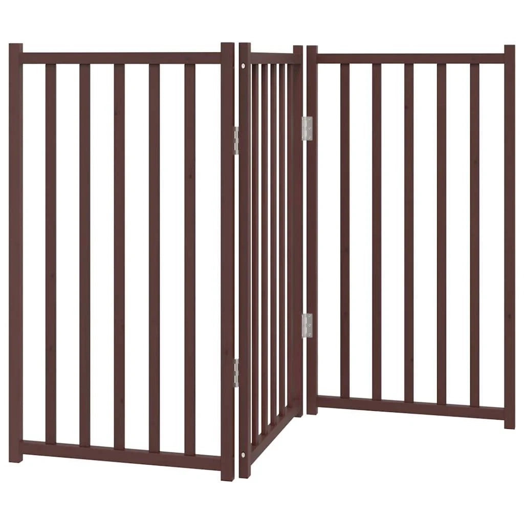 Cancelletto di sicurezza pieghevole a 3 pannelli per cani 150 cm in legno massello di abete marrone 02_0023080