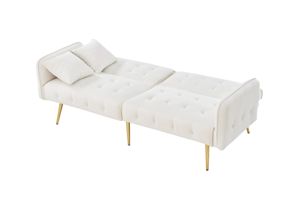 Divano letto 2 posti convertibile con schienale reclinabile; 215 x 81;5 cm; velluto bianco antico