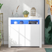 Credenza bianca con LED, 2 ante e vano a giorno