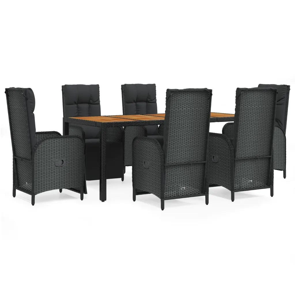 Set da Pranzo da Giardino 7 pz Nero con Cuscini in Polyrattan