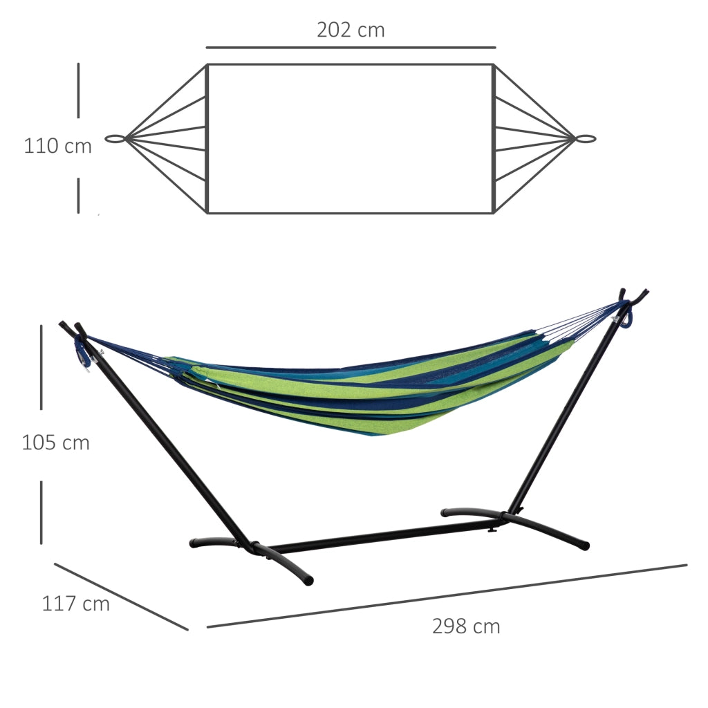 Amaca Autoportante con Supporto, Altezza Regolabile e Borsa di Trasporto, 298x117x105 cm, Verde