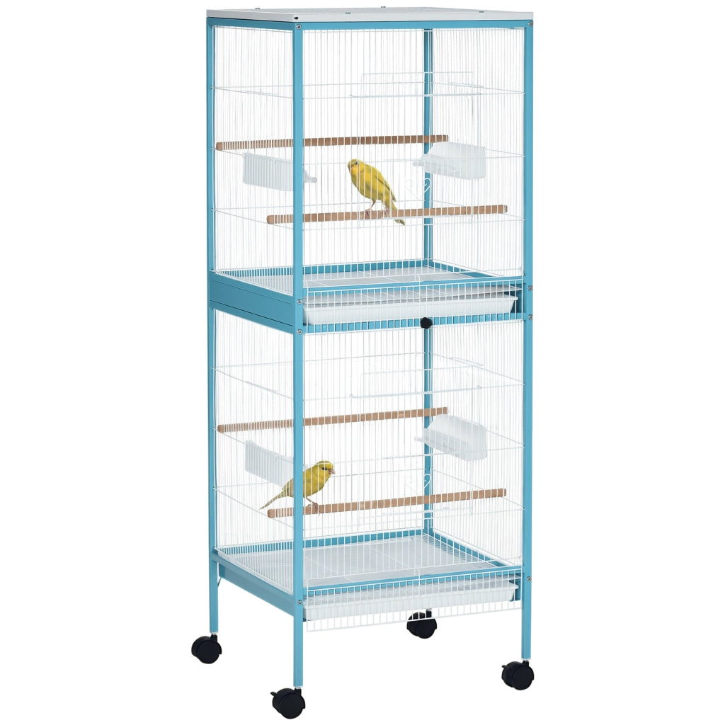 Gabbia per Uccelli Grande con Piedistallo Doppio ¨C zephmum ¨C Blu Chiaro 51.5x50x140cm
