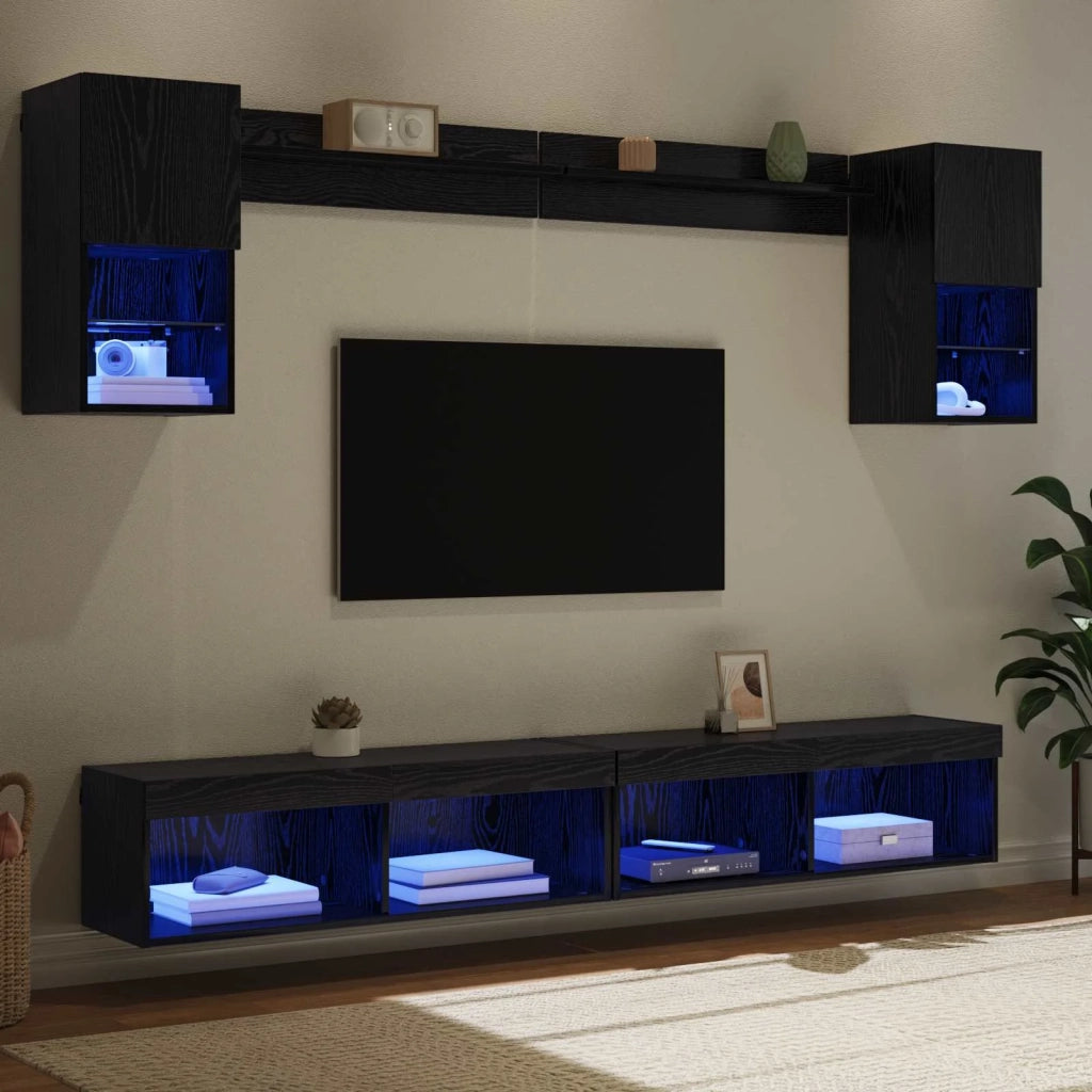 Mobile Porta TV con LED 6 pz-Credenza per TV Rovere Nero Legno multistrato 865813