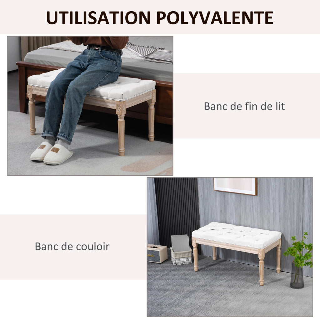 Pouf imbottito per letto ¨C zephmum ¨C rivestimento tessuto beige piedi in legno massello