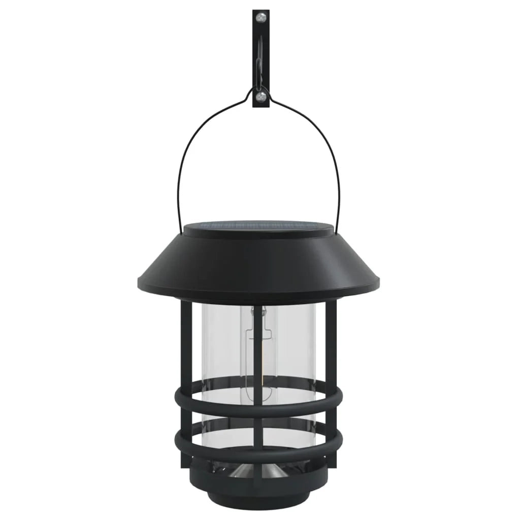 Set di 2 lanterne solari da parete per esterni effetto fiamma diametro 15 x 17 cm design moderno in plastica nera 02_0056660