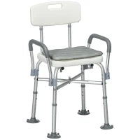 Sedia Doccia ad Altezza Regolabile con Braccioli e Cuscino Rimovibile 53.5x52x80-90 cm, Bianca