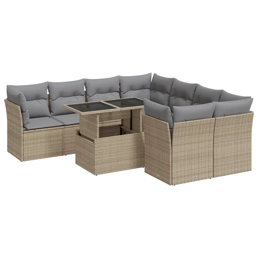 Set Divano da Giardino 9 pz con Cuscini Beige in Polyrattan 3326130