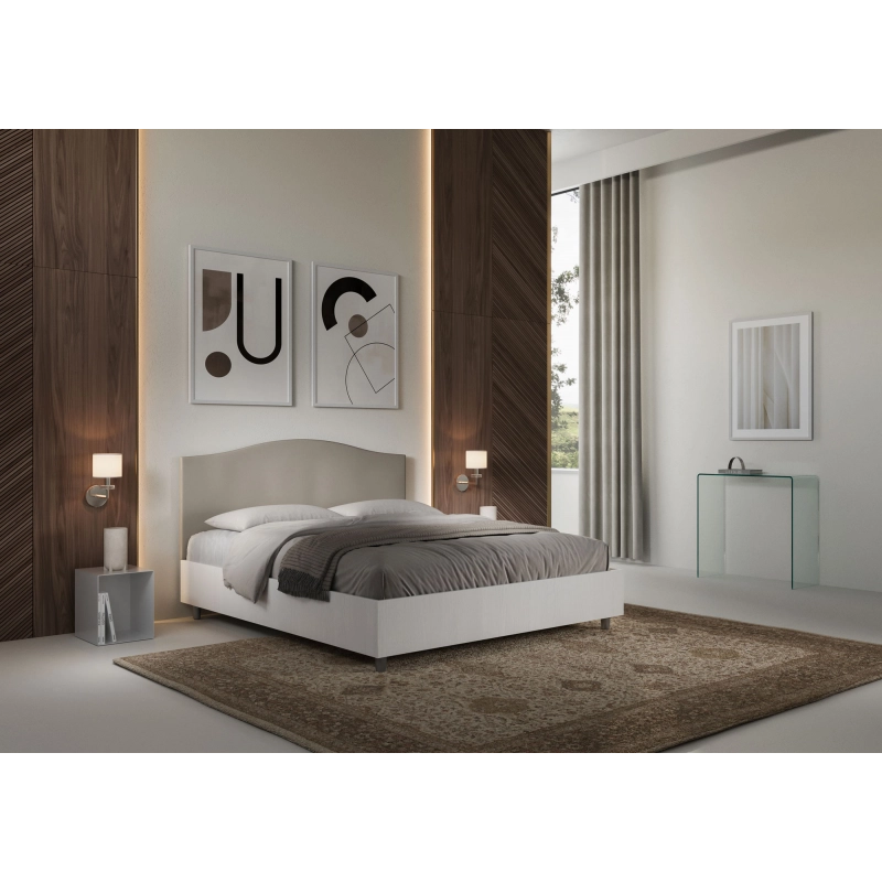 Letto Matrimoniale 160x190 cm struttura bianco frassino testata Grace - Similpelle,Tortora,Contenitore