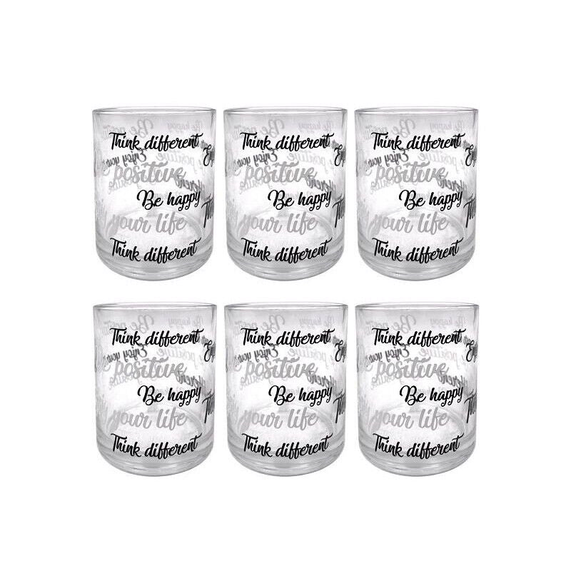 MAURY'S SET 6 DI BICCHIERI IN VETRO ENJOY PER ACQUA CON SCRITTE NERE