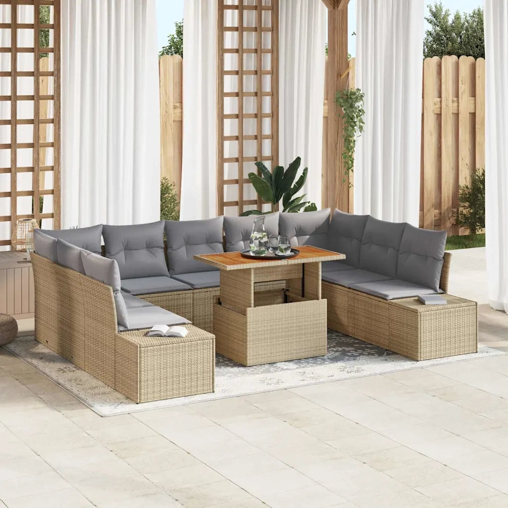 Set Divano da Giardino 10 pcs Beige Poly Rattan 3358744