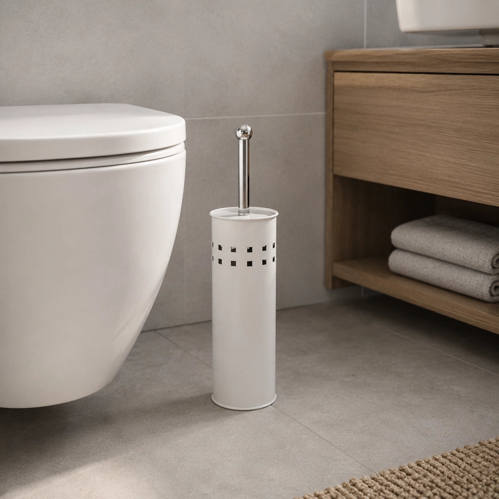 Portascopino Bagno Traforato Con Coperchio Disponibile in Nero, Bianco, Tortora Bianco