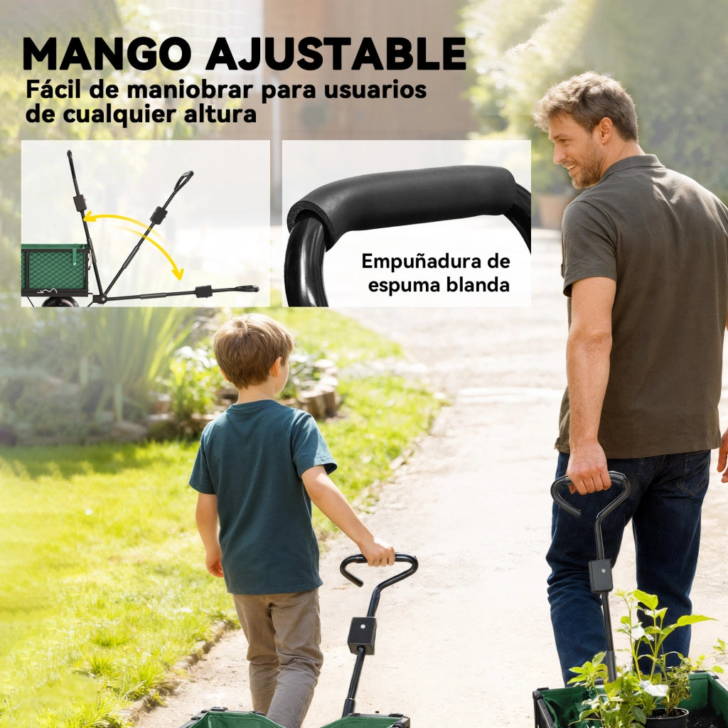 Carrello Giardino con Ruote e Sacchetto ¨C zephmum ¨C Verde 105x51x54 cm