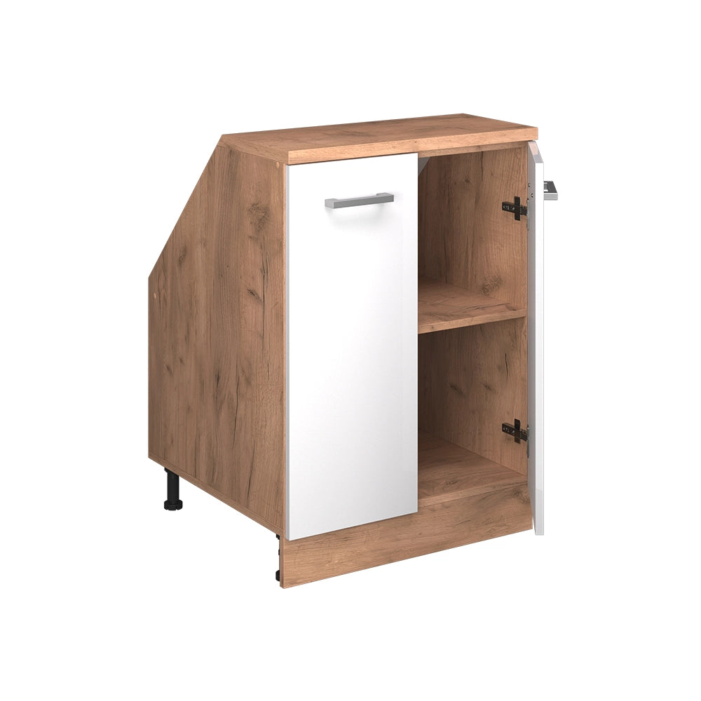 Mobile cucina sottotetto R-Line Bianco lucido/Rovere dorato 60 cm con 2 porte, carcassa 60 cm profondità Vicco
