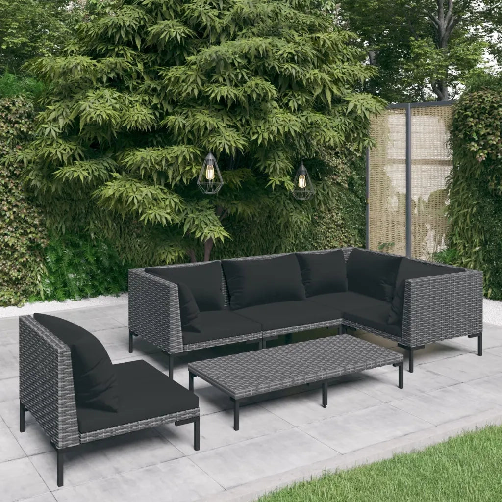 Divani da Giardino 6 pz con Cuscini in Polyrattan Grigio Scuro 3099853
