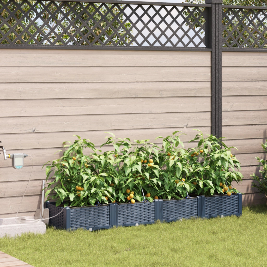 Fioriere da Giardino con Sistema di Irrigazione 4 pz Grigio