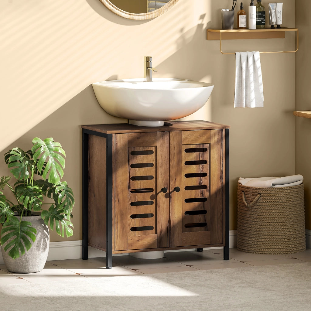 Mobile Sottolavabo con Ante a Lame e Chiusura Magnetica ¨C Zephmum ¨C 60x30x60 cm Marrone R¨²stico