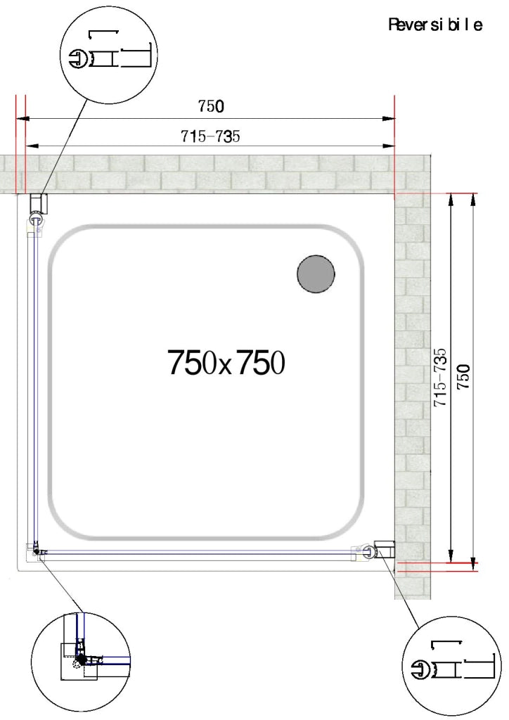 Box Doccia Doppio Battente Angolare Vetro Temperato 8 mm Easy-clean Reversibile 71,5-73,5 x 71,5-73,5 H 200 cm