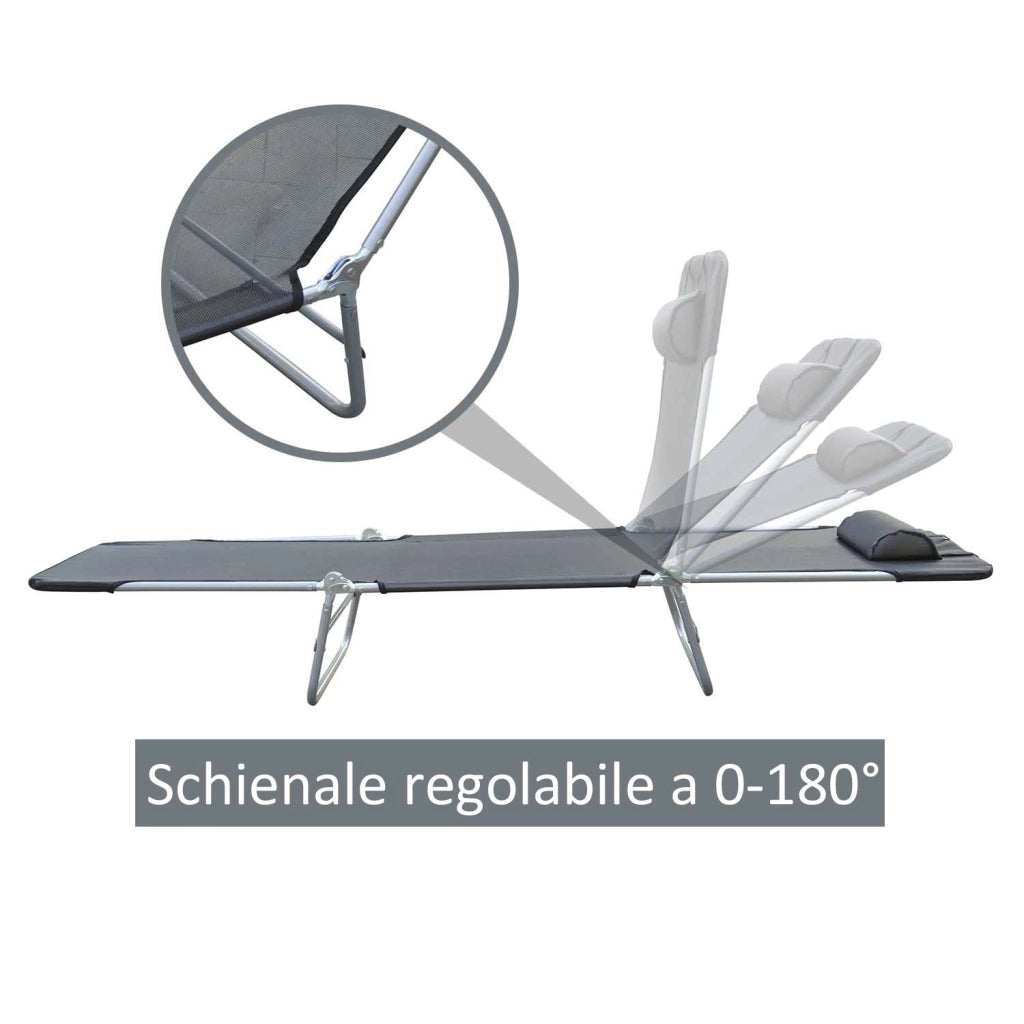 EasyComfort Lettino Prendisole Pieghevole con Schienale Reclinabile e Cuscino, 182x56x24.5cm