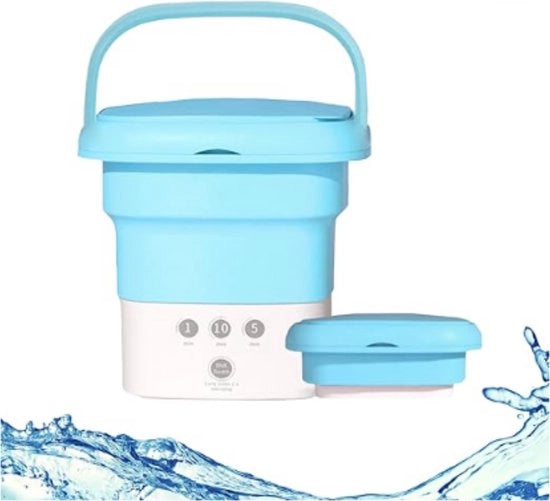 Mini Lavatrice Portatile - Ripiegabile - Con 3 Funzionalità - 4,5L - Con Vasca di Scarico - Blu