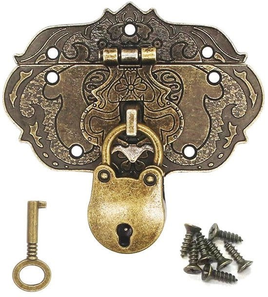 Chiusura in Stile Antico - Completa con Chiavi - Resistentente all'Ossidazione e Corrosione - Dimensioni 76 x 57 mm - Chiusura a Scatto