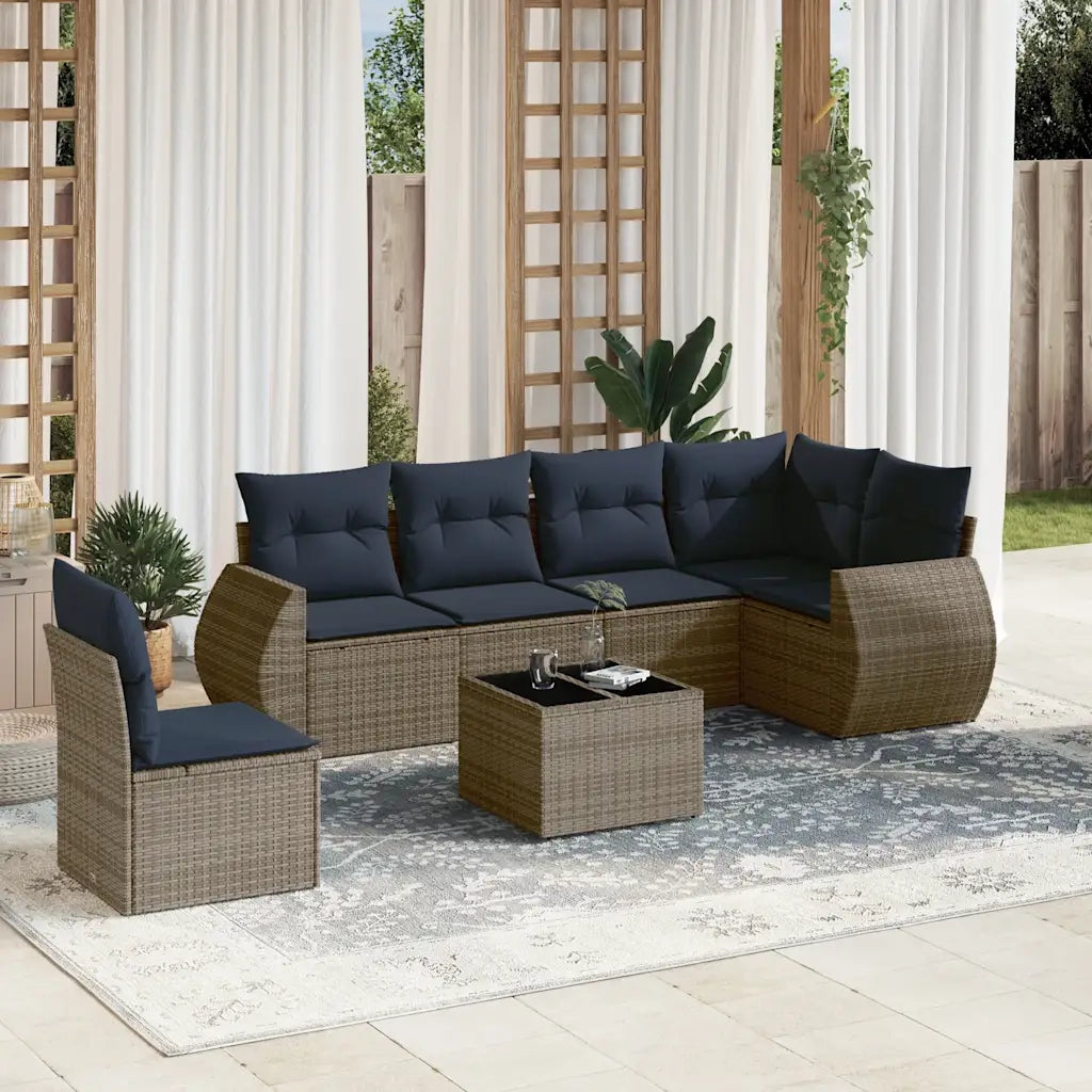 Set Divani da Giardino 7 pz con Cuscini Grigio in Polyrattan 3221440