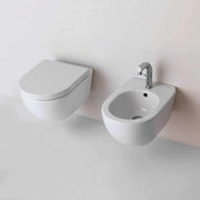 Sanitari sospesi senza brida Althea Cover in ceramica Bianco Opaco wc+ bidet + sedile soft close slim