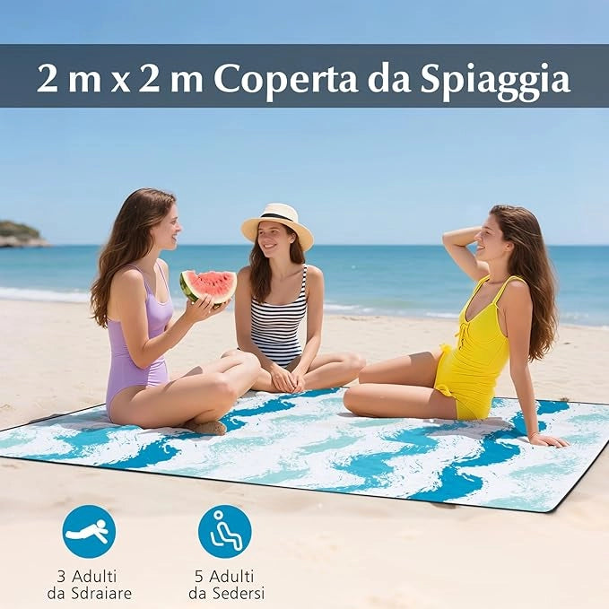 Set da Spiaggia di 4 Pezzi con Ombrellone, 2 Sedie Pieghevoli, Coperta da Picnic, Parasole Portatile per Esterni con Meccanismo di Inclinazione, Portabicchieri, Braccioli