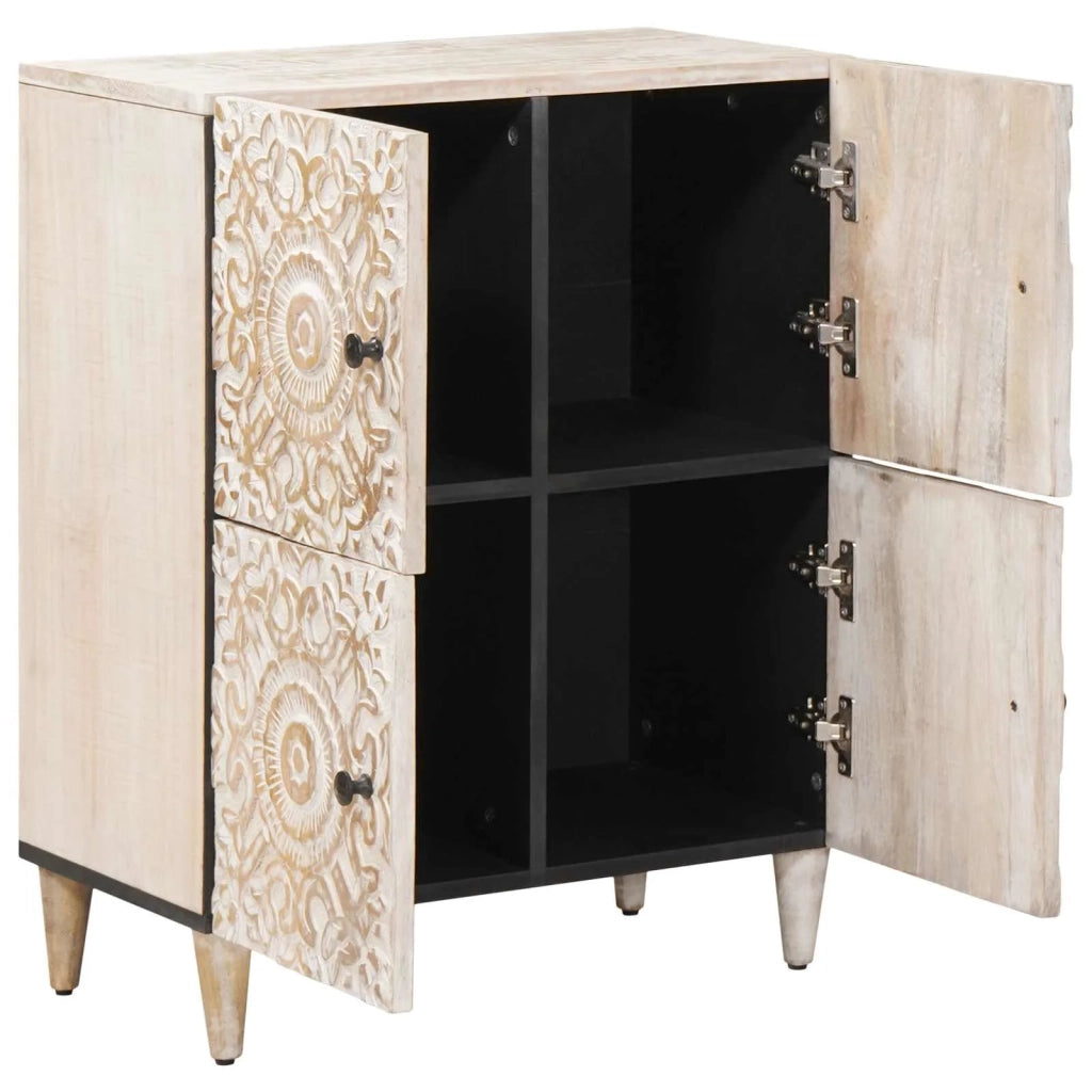 Credenza Bianco 60 x 33,5 x 75 cm Legno di mango massello 4018394