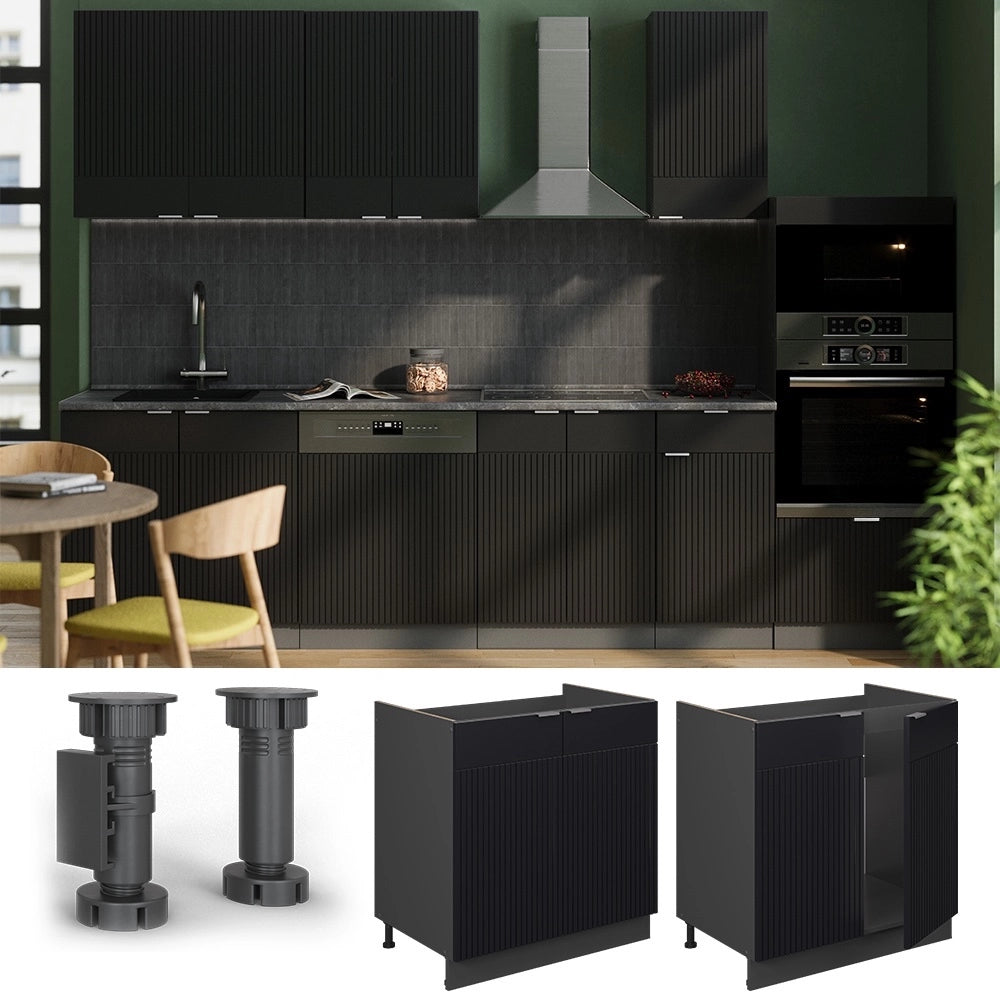 Mobile lavello cucina Fame-Line Nero rigato/Antracite 80 cm, PL Antracite Vicco