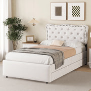 LETTO imbottito 90x200 cm beige chiaro con 2 cassetti