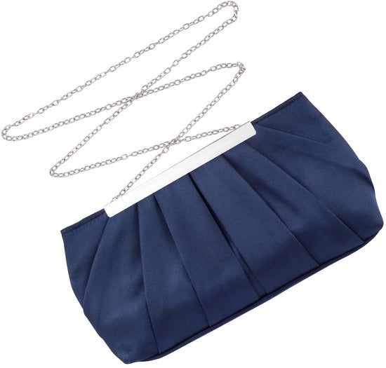 Borsa elegante a schiena piana con cinturino a catena rimovibile per cerimonia di matrimonio, festa, gala, abito da sposa, blu