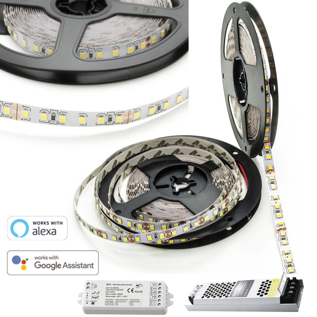 KIT striscia LED 90W SMART centralina dimmer alimentatore 12V WiFi alta luminosita controllo Alexa Google LUCE 6000K
