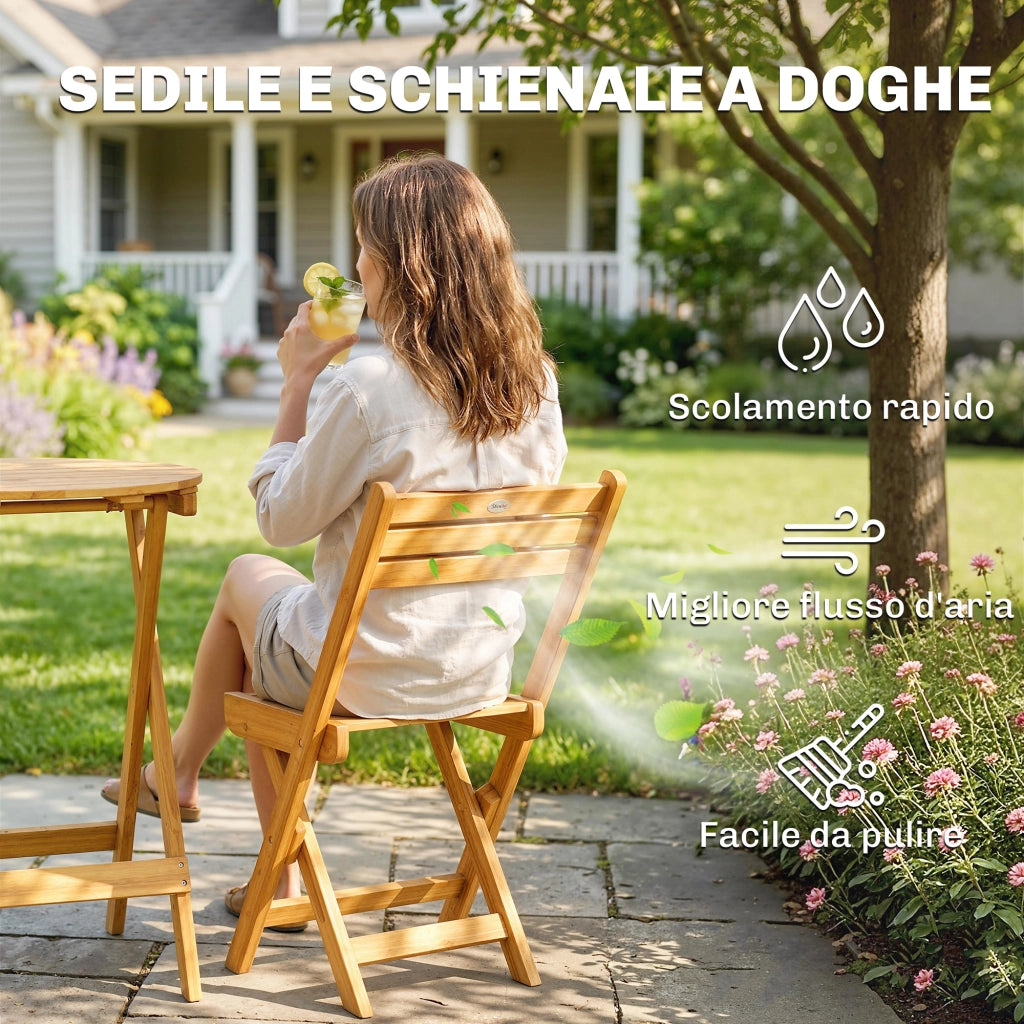 Set sedie pieghevoli e tavolo rotondo ¨C Zephmum ¨C Legno naturale