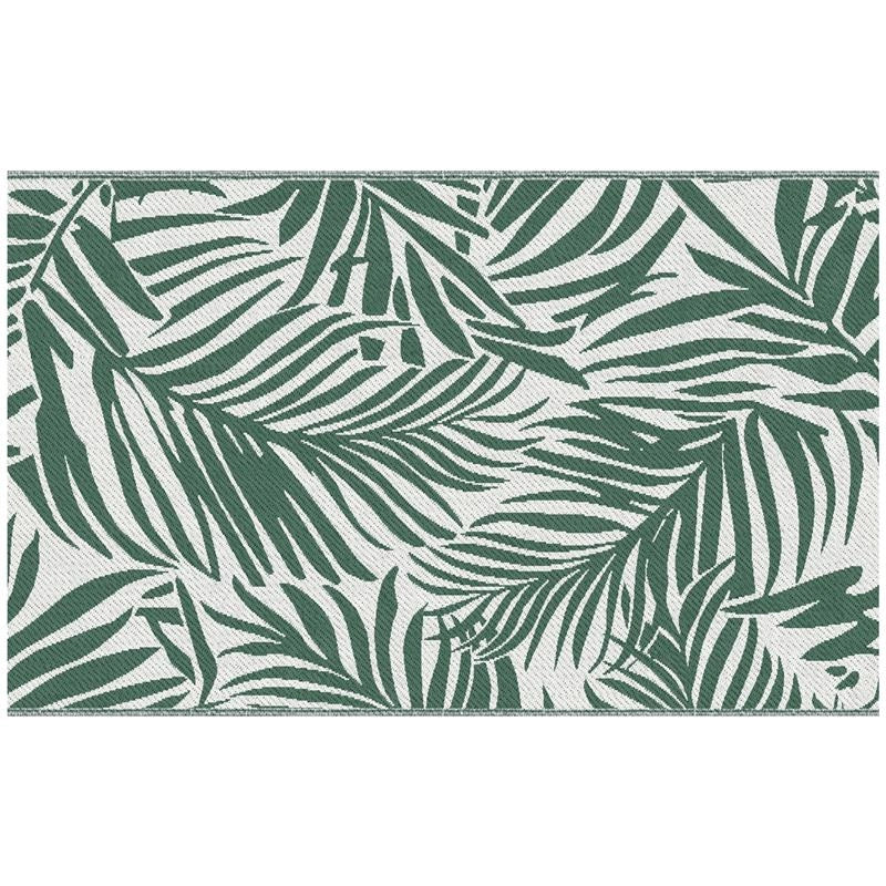 TAPPETO ESTERNO PER BALCONE E TERRAZZA REVERSIBILE CON FANTASIA A FOGLIE 152X243 CM VERDE E BIANCO