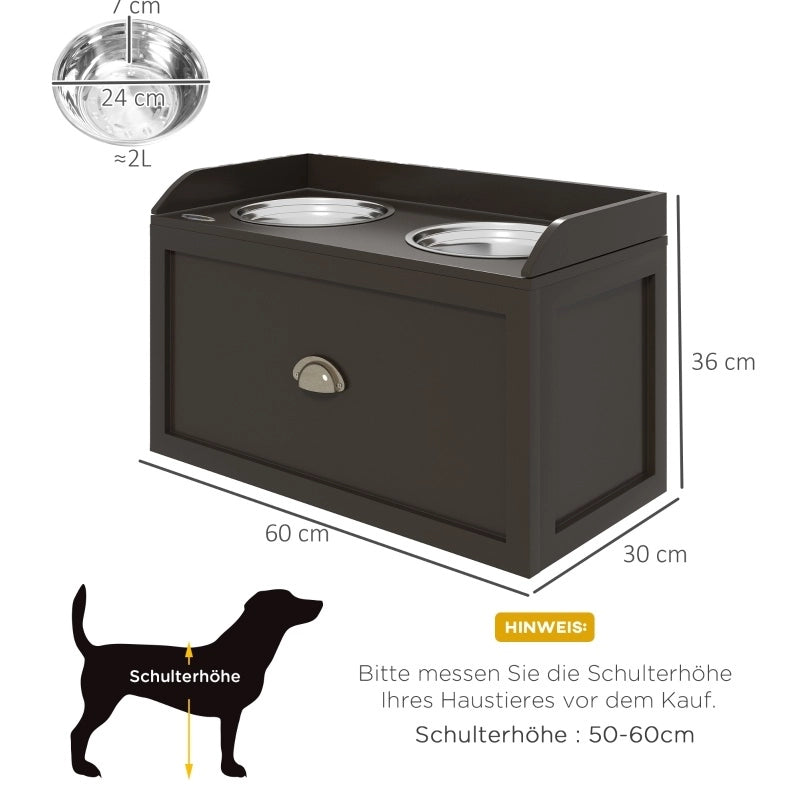 Stazione pappa rialzata per cani con cassetto e 2 ciotole