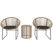 Set da Giardino 3 Pezzi in Rattan e Acciaio con 2 Sedie con Cuscini e Tavolino da Caffè a Cilindro, Multicolore