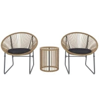 Set da Giardino 3 Pezzi in Rattan e Acciaio con 2 Sedie con Cuscini e Tavolino da Caffè a Cilindro, Multicolore