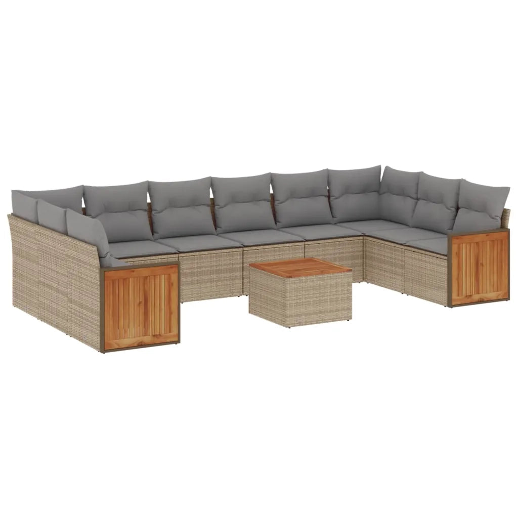Set Divani da Giardino 11 pz con Cuscini Beige in Polyrattan 3228012