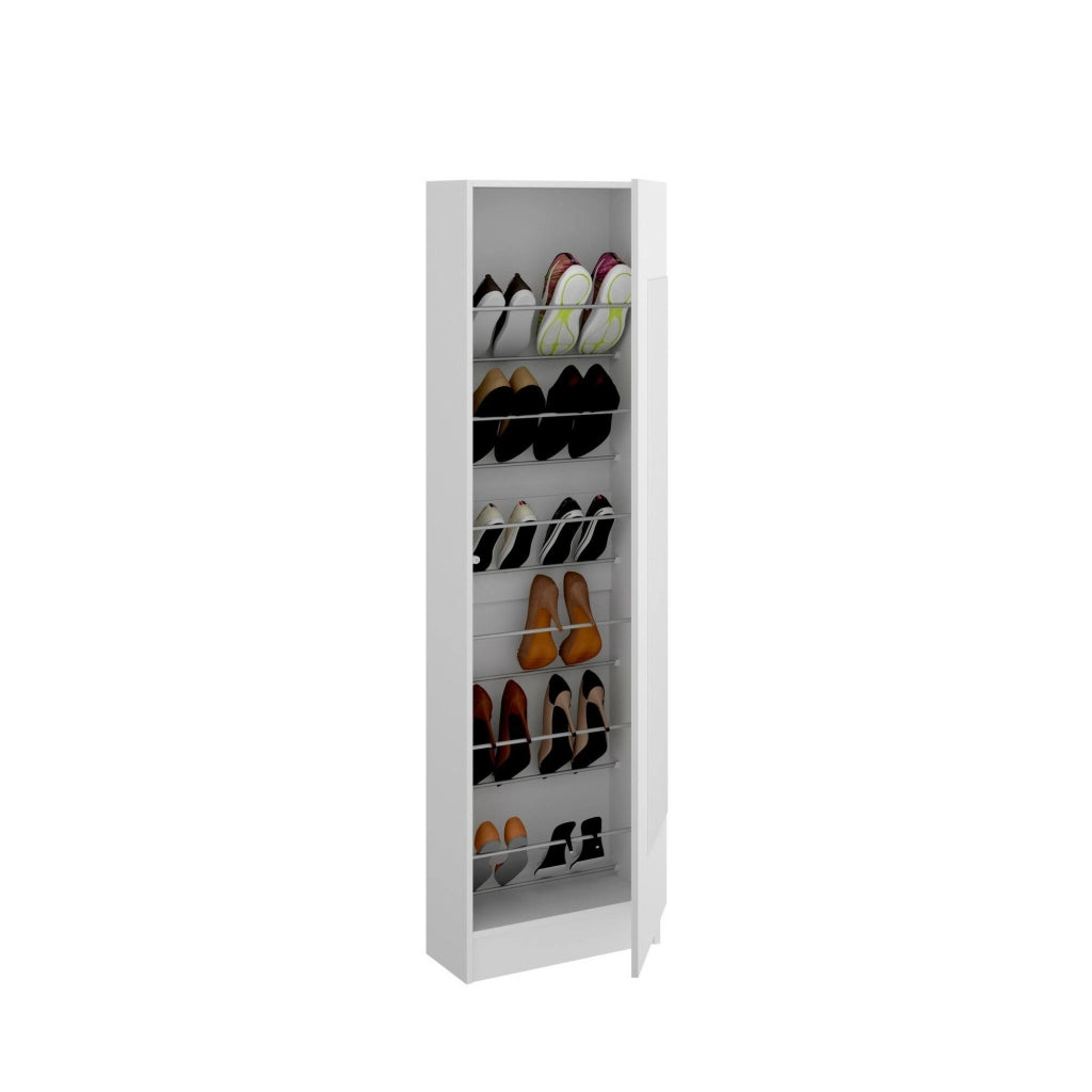 Scarpiera Arlanda, Portascarpe salvaspazio da ingresso, Mobiletto portascarpe a 1 anta a specchio, 50x27h186 cm, Bianco