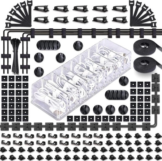 Set di gestione cavi - 257 pezzi di cassetta di cavi, clip di cavo in silicone autoadesiva, cinture per cavi - Cintura autoadesiva per avvolgere cavi per scrivania PC - Set di organizzatori per scrivania