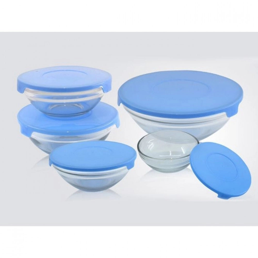 Trade Shop - Set 5 Pezzi Contenitori Ciotola Ciotole Scodella Vetro Tappo Microoonde Freezer -