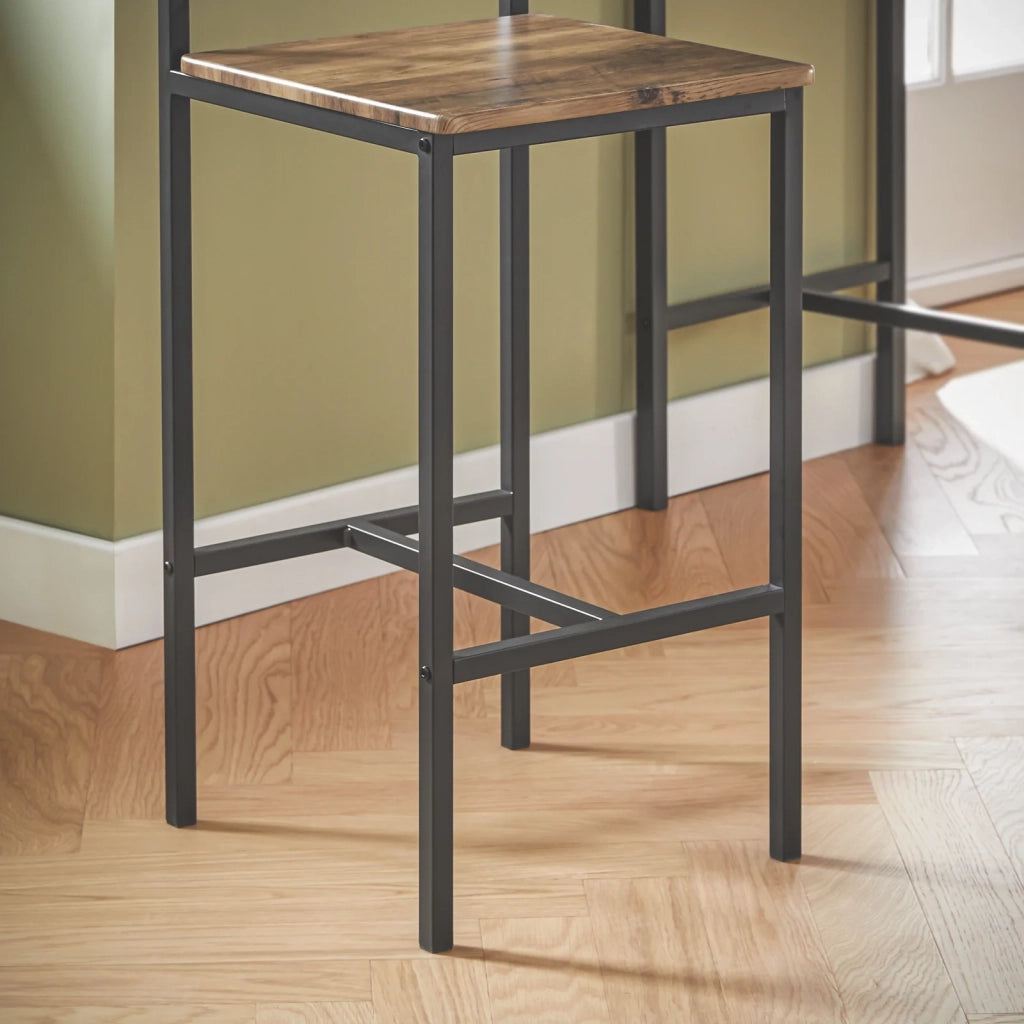 Set 3 Pezzi Tavolo con 2 sgabelli Alto Mobile Bar per casa Stile Vintage, Marrone scuro, L89*P45*,A100 cm OGT03-XL