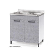 Sottolavello per cucina componibile da 80 cm con due ante, Lavello con 2 Vasche, realizzato in legno 100% MADE IN ITALY colore Cemento