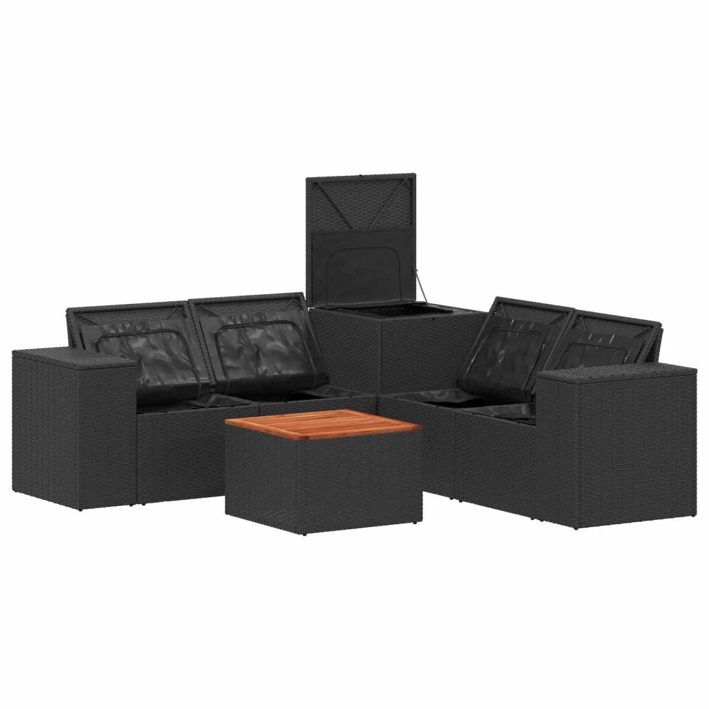 Set di divani 6 pz Nero Rattan sintetico e Acciaio 3447559