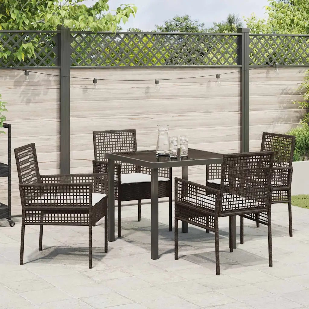 Set da Pranzo per Giardino con cuscino 5 pcs Marrone polyrattan